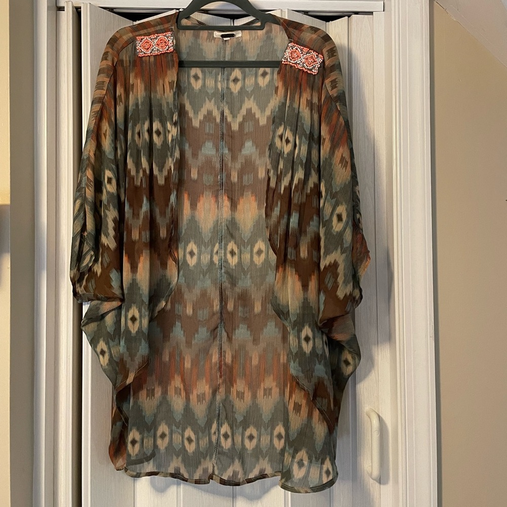 Miss Me Kimono With Bead Detail On Shoulders. Like New!